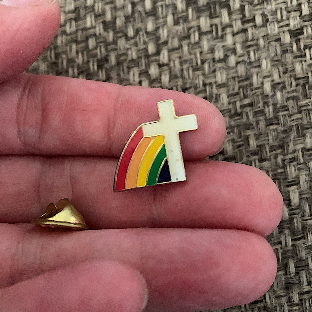 Rainbow Cross Vintage Christian pin